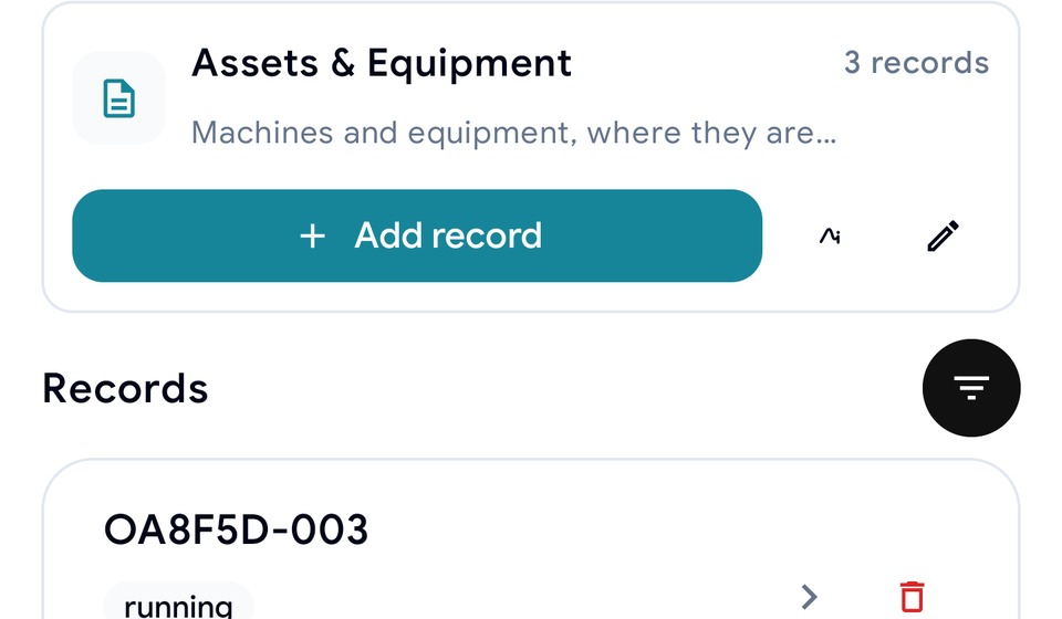 The TraceSource web app showing a module's records